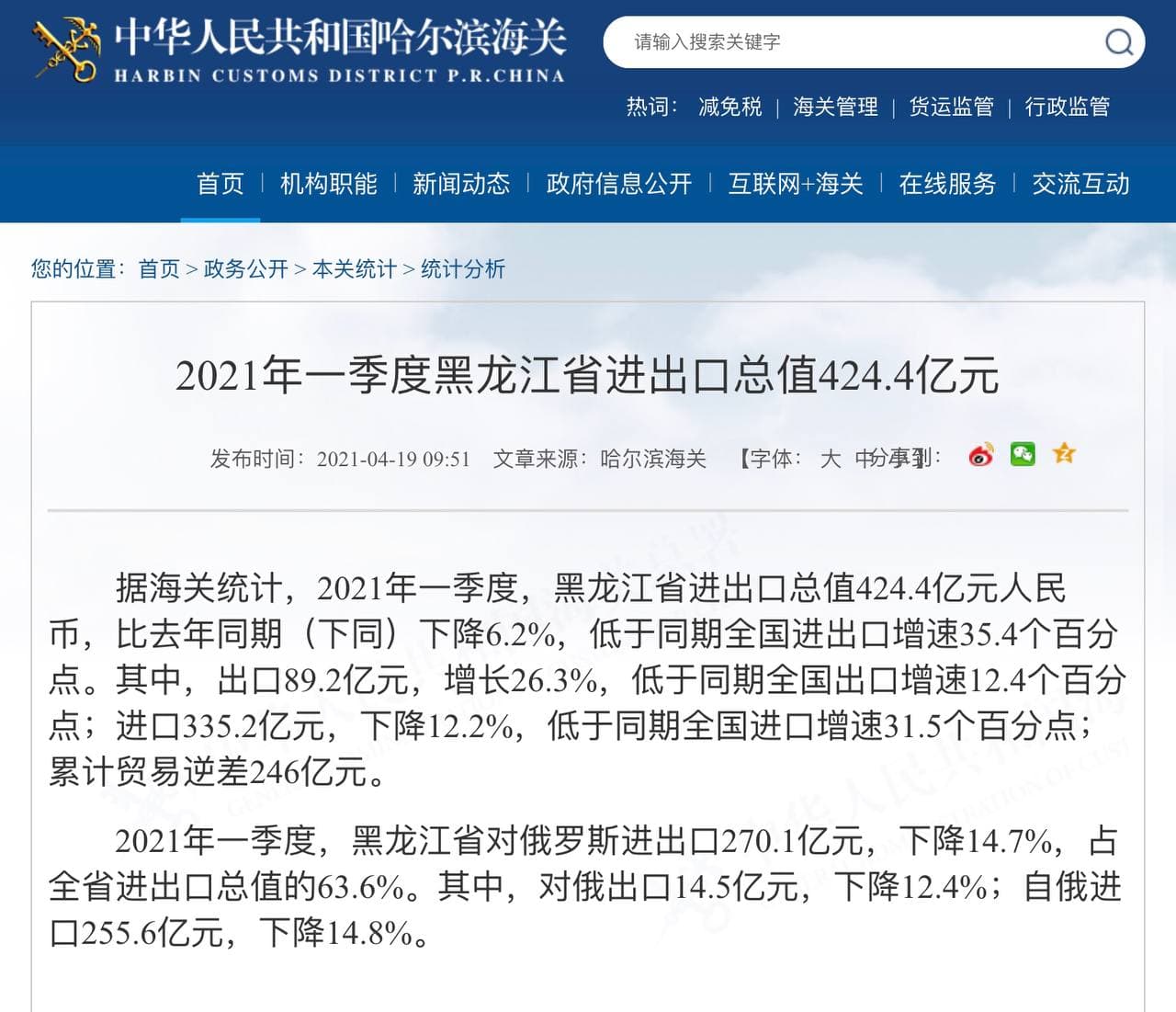 Скриншот: http://harbin.customs.gov.cn/