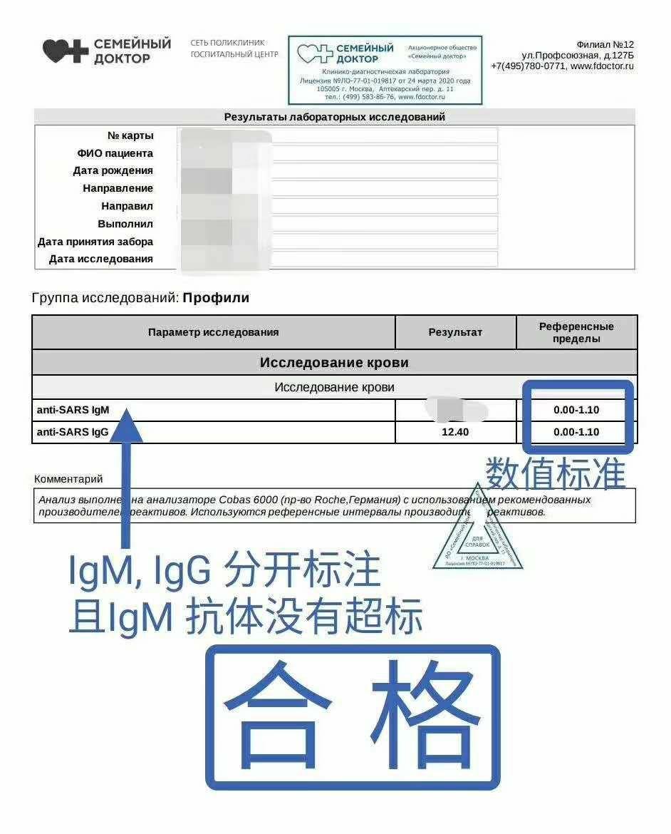 Образец справки, которая подходит для посадки на рейс в Китай (WeChat)